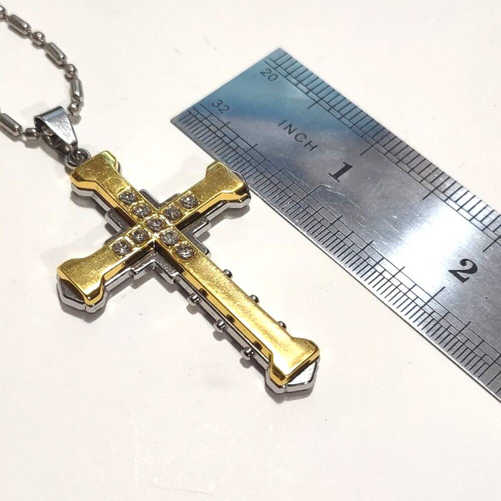 Gold Cross Necklace Rhinestone Gemstone Christian Christmas Birthday Gift - NEW!